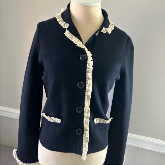 J.Crew Lady Jacket Cardigan navy wool silk ruffle NWOT - Picture 9 of 10